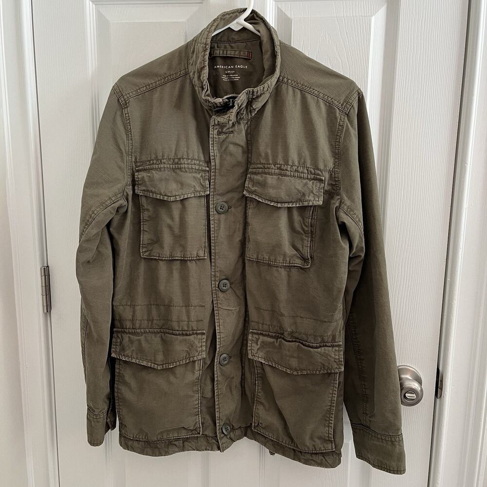 AMERICAN EAGLE OUTFITTERS Jacket Men Size S Canvas Cargo Military Utility Green